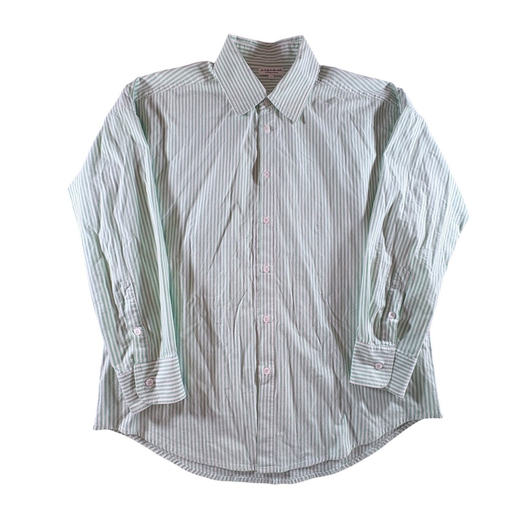 The Lady & The Sailor Striped Button Down Shirt Womens Size 1 Green Oversized